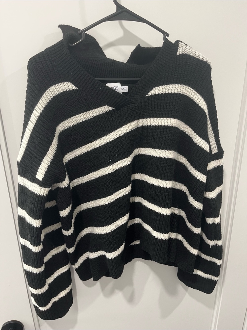 Princess Polly Black & White Striped V-Neck Sweater
